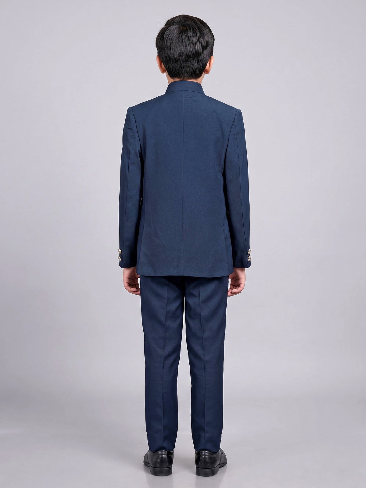 Navy terry rayon boys Jodhpuri suit with antique buttons