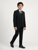 Black cotton blend boys coat suit with cutdana embellishment