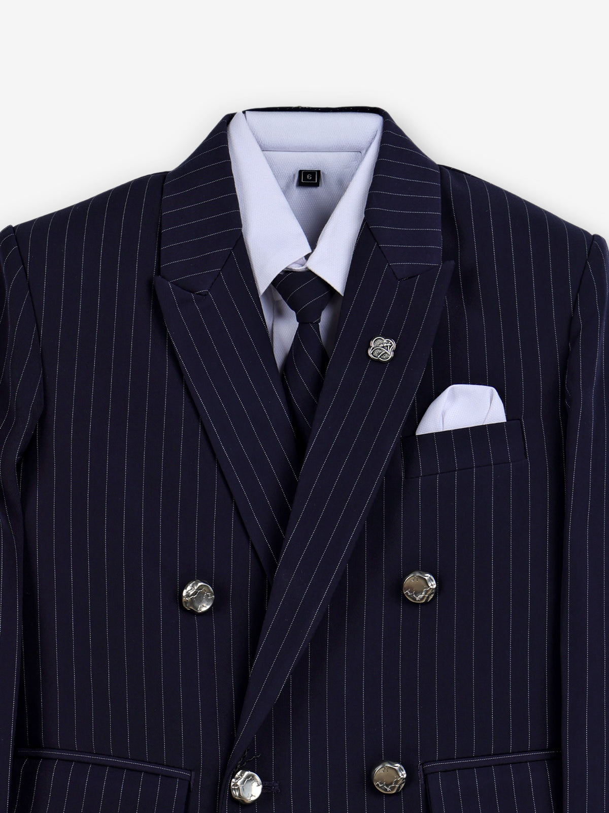 Navy terry rayon boys coat suit with double-breasted blazer