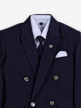 Navy terry rayon boys coat suit with double-breasted blazer