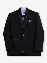 Black cotton blend boys coat suit with bowtie details
