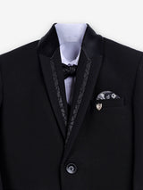 Black cotton blend boys coat suit with bowtie details
