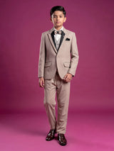 Beige textured terry rayon boys coat suit for occasions