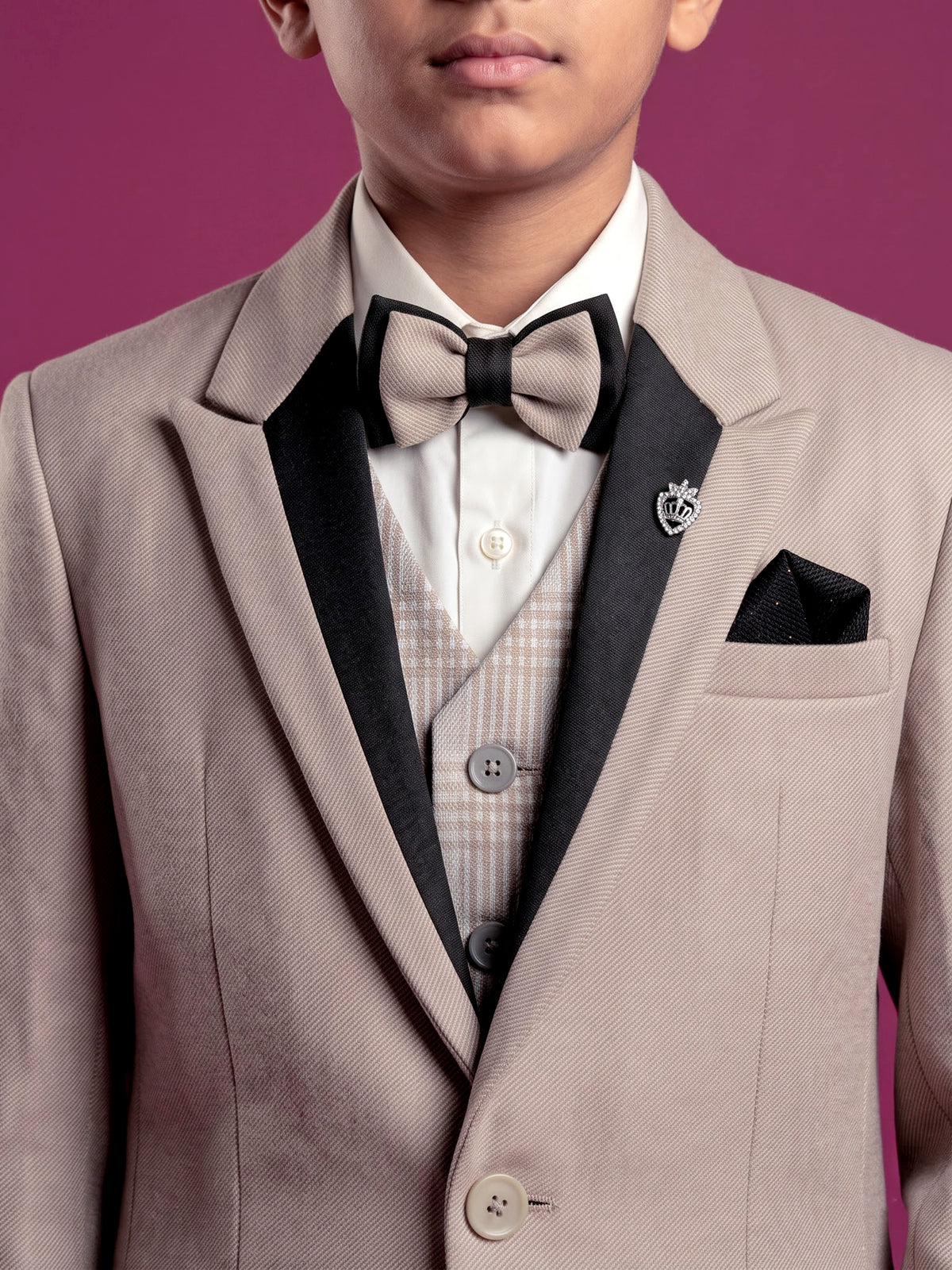 Beige textured terry rayon boys coat suit for occasions