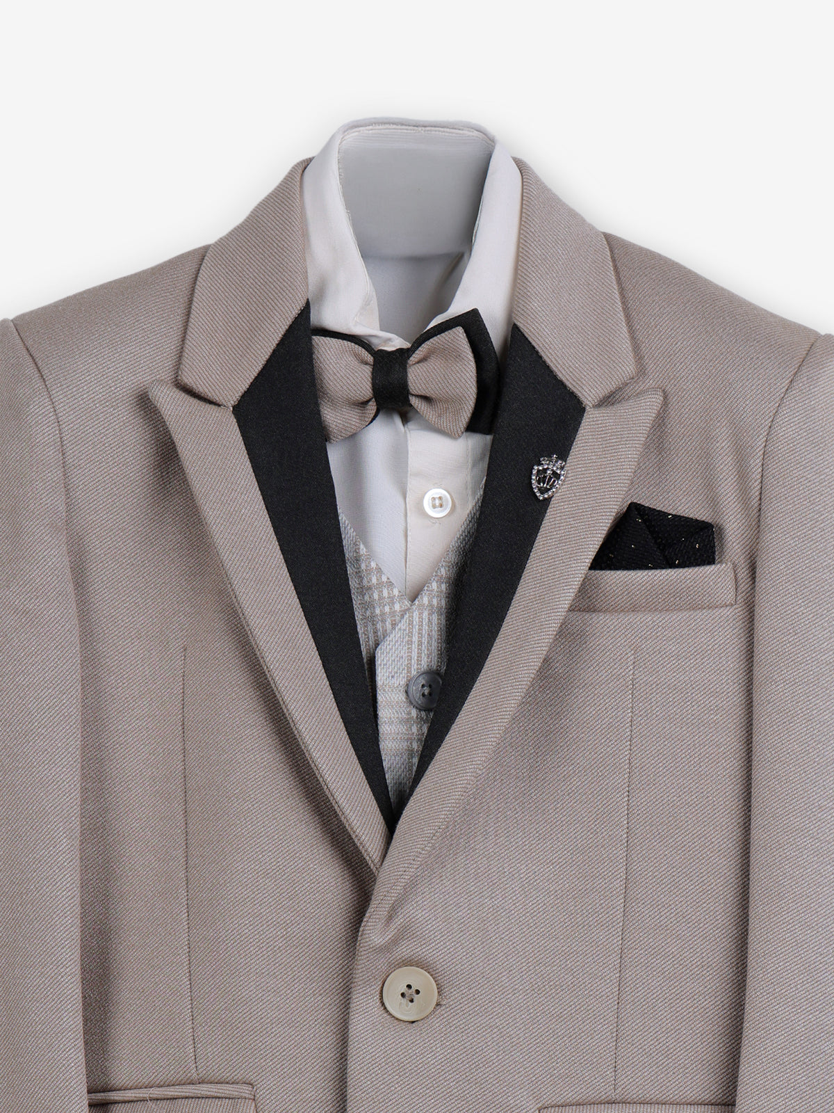 Beige textured terry rayon boys coat suit for occasions