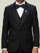 Black terry rayon boys coat suit with peak lapel details