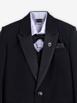 Black terry rayon boys coat suit with peak lapel details