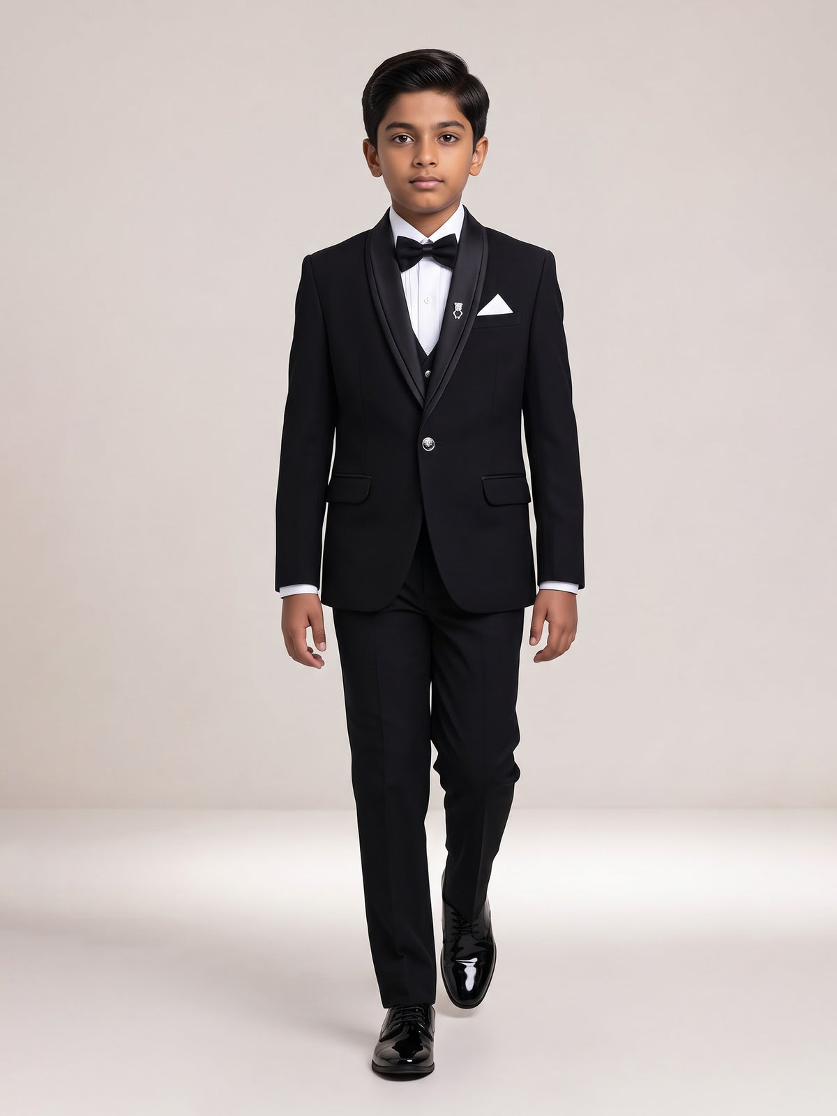 Black terry rayon boys coat suit with shawl lapel styling