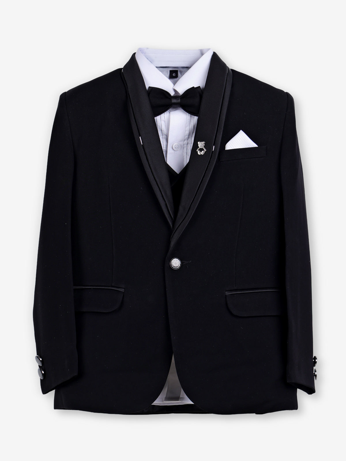 Black terry rayon boys coat suit with shawl lapel styling