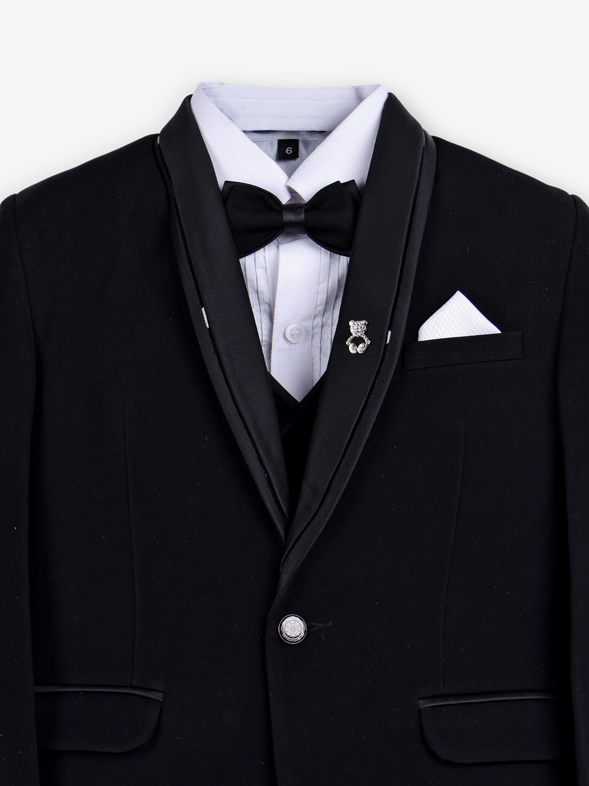 Black terry rayon boys coat suit with shawl lapel styling