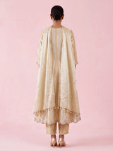 Cream silk anarkali suit with yoke style and dupatta