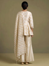 cream silk U neck anarkali suit with yoke style and dupatta