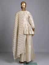 cream silk U neck anarkali suit with yoke style and dupatta