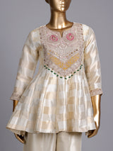cream silk U neck anarkali suit with yoke style and dupatta