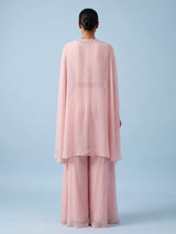 Light pink chiffon silk designer palazzo suit with embellishments