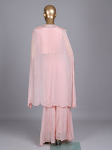 Light pink chiffon silk designer palazzo suit with embellishments