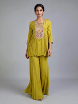 Liril green chiffon silk designer palazzo suit with gota detailing