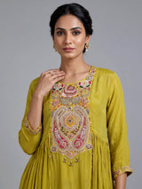 Liril green chiffon silk designer palazzo suit with gota detailing