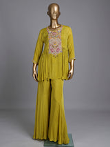 Liril green chiffon silk designer palazzo suit with gota detailing