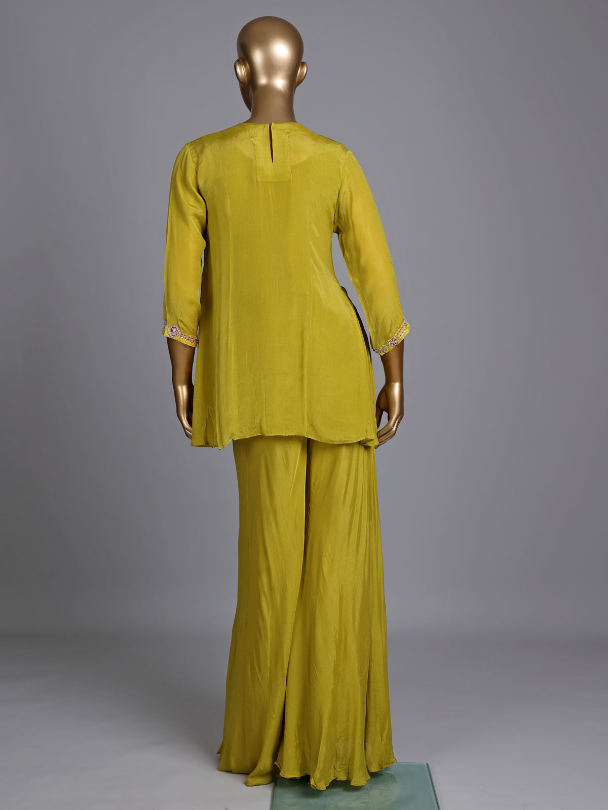 Liril green chiffon silk designer palazzo suit with gota detailing