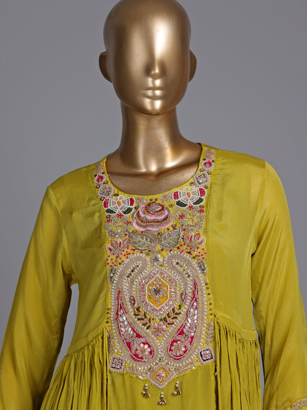 Liril green chiffon silk designer palazzo suit with gota detailing
