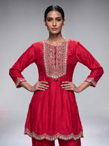 Red silk palazzo salwar suit with gota zardosi and thread embellishments