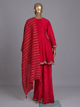 Red silk palazzo salwar suit with gota zardosi and thread embellishments
