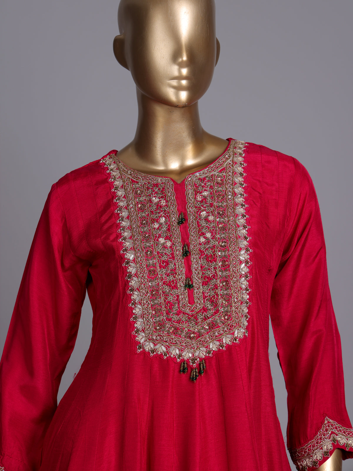 Red silk palazzo salwar suit with gota zardosi and thread embellishments