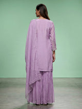 Lilac purple chiffon silk sharara suit with embellished dupatta