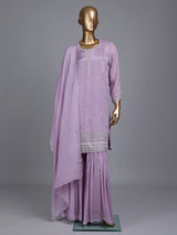 Lilac purple chiffon silk sharara suit with embellished dupatta