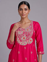 Rani pink silk yoke style palazzo suit with dupatta