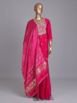 Rani pink silk yoke style palazzo suit with dupatta