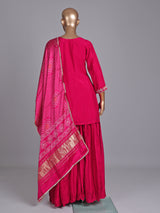 Rani pink silk yoke style palazzo suit with dupatta