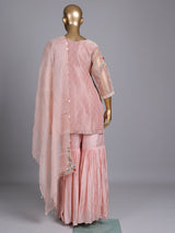 Light peach silk designer sharara suit with ornate embellishments