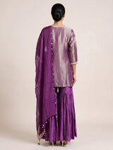 Purple silk designer sharara suit with zari and pearl detailing