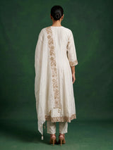 Off white silk sweetheart anarkali suit with yoke style and dupatta