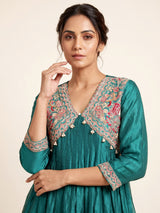 Rama green tissue silk designer palazzo suit with cutdana