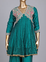 Rama green tissue silk designer palazzo suit with cutdana