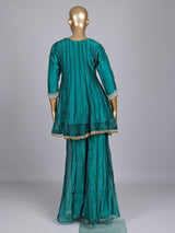 Rama green tissue silk designer palazzo suit with cutdana