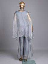 Stone grey organza tissue designer palazzo suit with tassel work