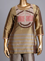 Gold silk yoke style palazzo suit with zardosi and pearls