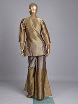 Gold silk yoke style palazzo suit with zardosi and pearls