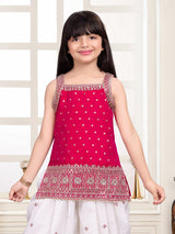 Rani pink silk blend girls embroidered salwar suit