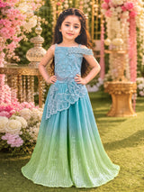 Blue crepe silk girls designer palazzo suit