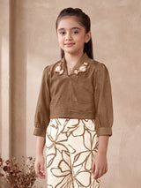 Brown floral printed girls co-ord set