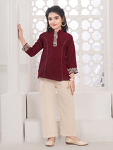 Maroon embroidered girls co-ord set