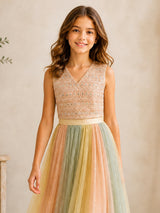 Multi color zari embellished girls lehenga choli