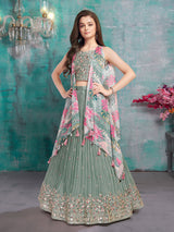 Pista green sequin shrug girls lehenga choli