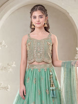 Green zardosi festive girls lehenga choli