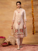 Light cream floral printed women kurti set